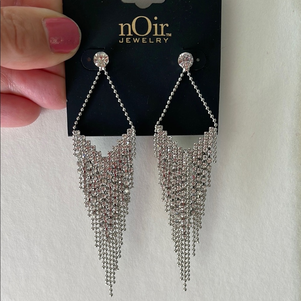 nOir Jewelry Silver Chandelier Earrings with Crystal Fringe